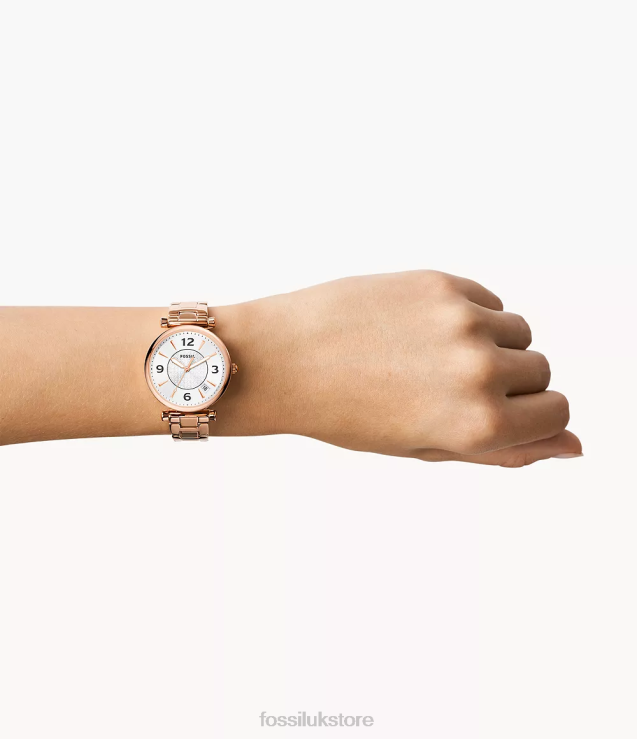 Watch 2N02H77 Rose Gold-Tone Women Fossil Carlie Three-Hand Date Stainless Steel Watch