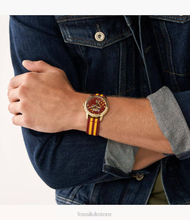 Accessory 2N02H176 Red/Yellow Women Fossil Limited Edition Harry Potter Three-Hand Gryffindor Nylon Watch