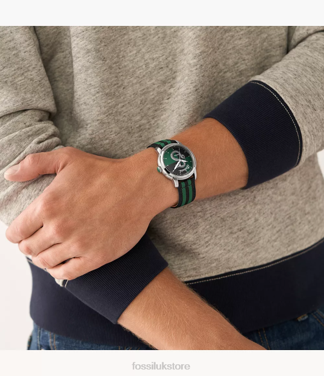 Accessory 2N02H182 Green/Black Women Fossil Limited Edition Harry Potter Three-Hand Slytherin Nylon Watch