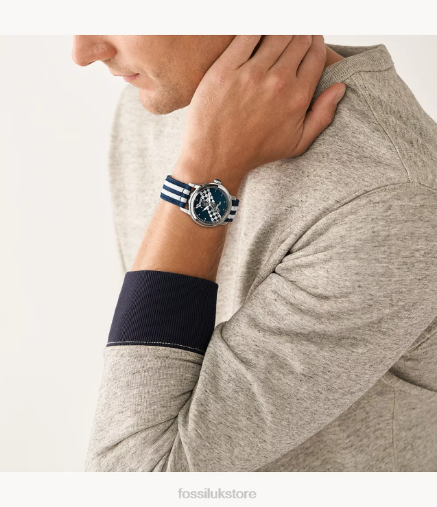 Accessory 2N02H184 Navy/White Women Fossil Limited Edition Harry Potter Three-Hand Ravenclaw Nylon Watch