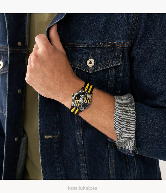 Accessory 2N02H194 Black/Yellow Women Fossil Limited Edition Harry Potter Three-Hand Hufflepuff Nylon Watch